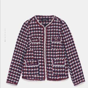 NWT Zara Textured Weave Tweed Blazer with Trim
